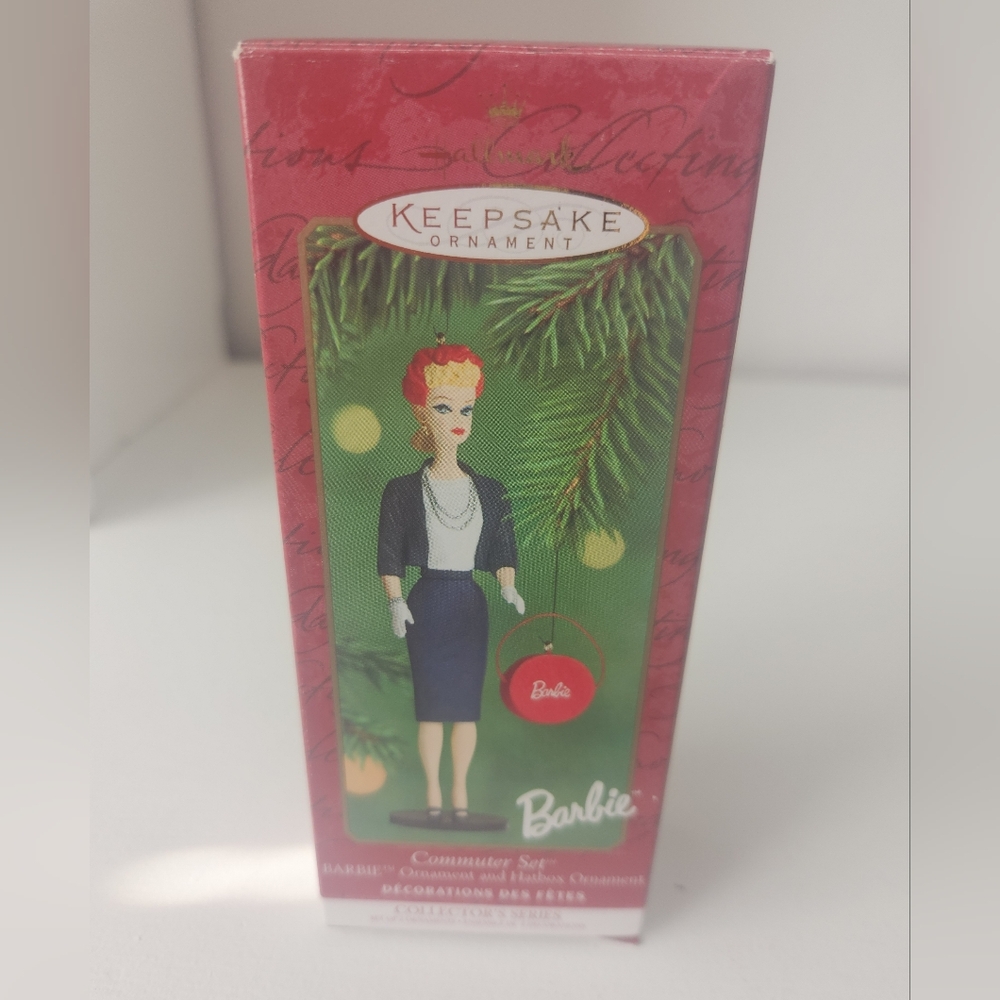 NEW Hallmark 2000 Commuter Set Hatbox 2 PC BARBIE CHRISTMAS Keepsake Ornament